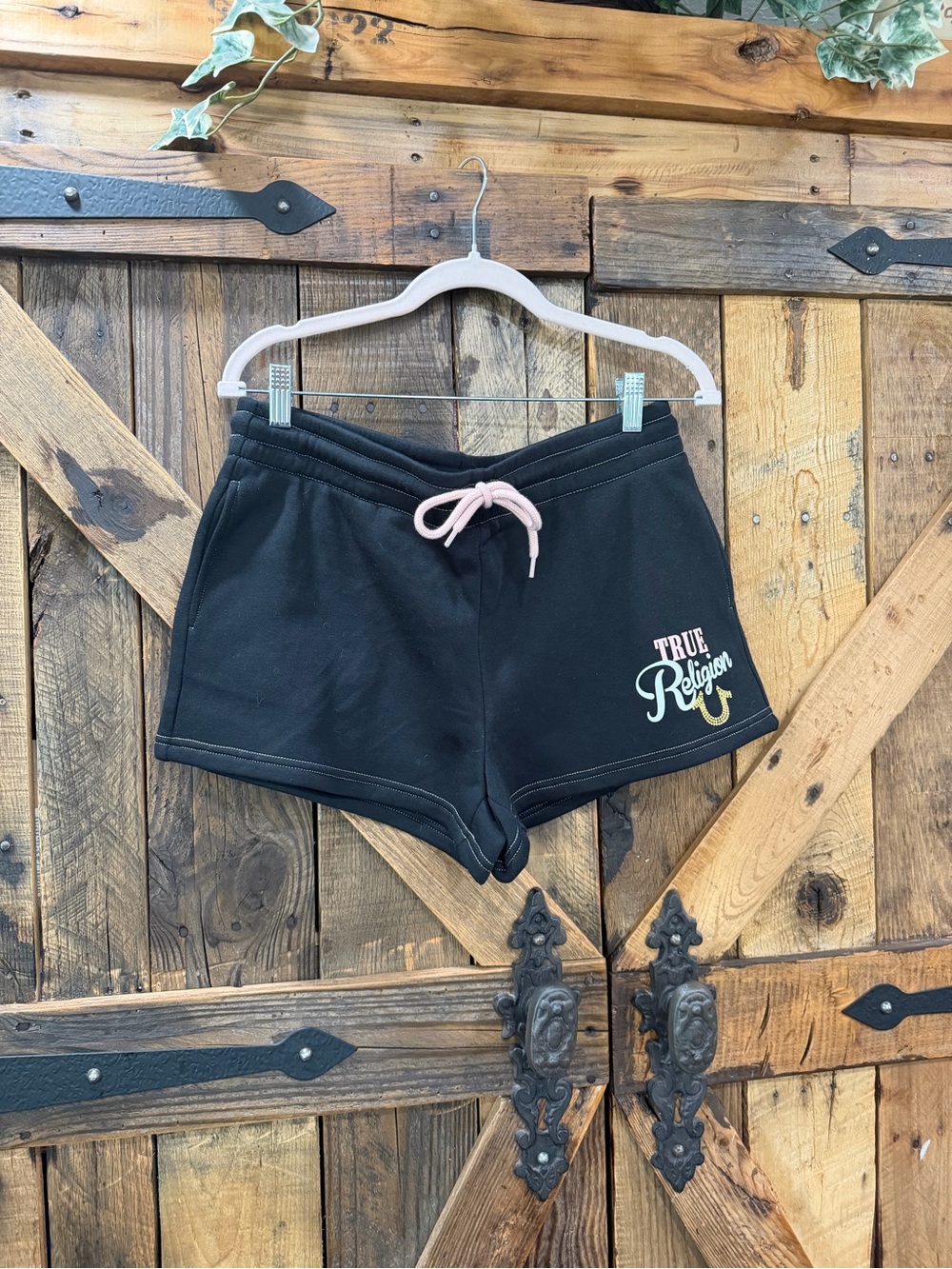 True Religion Black Shorts with Pink Drawstring